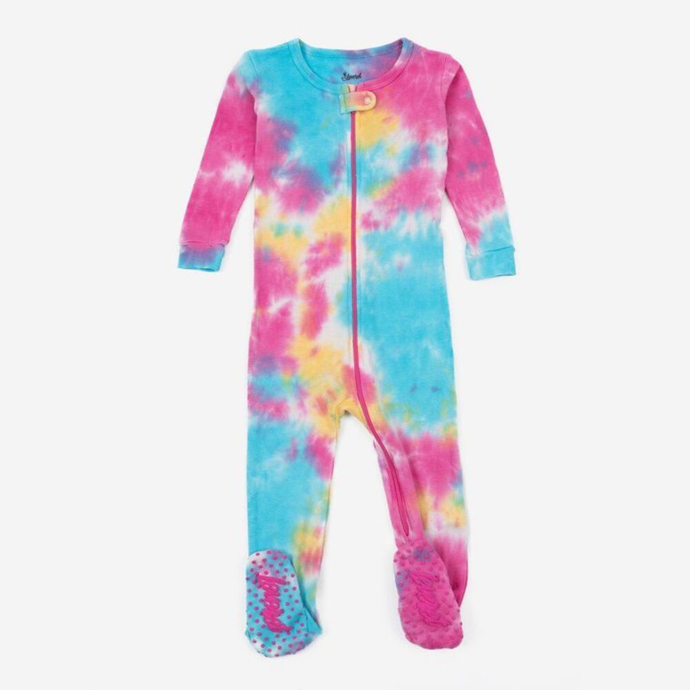Leveret Footed Cotton Pajamas Tie Dye Rainbow 6-12